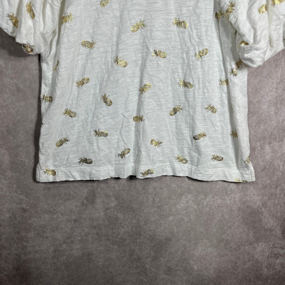 Chico's Top Womens Size 2 US Large White Metallic Foil Pineapple Flutter Sleeves - Picture 5 of 9